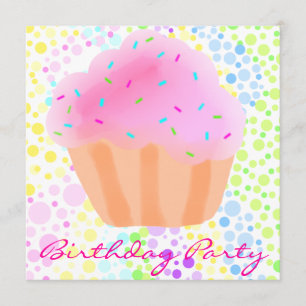 Invitación de cumpleaños con CupCake multicolor