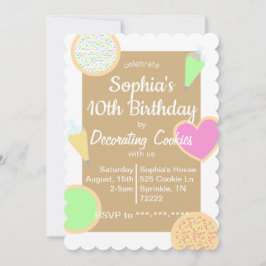 Invitación de cumpleaños con decoración de cookies