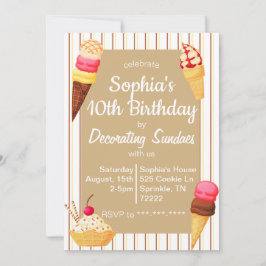 Invitación de cumpleaños con decoración de sundae