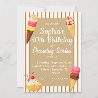 Invitación de cumpleaños con decoración de sundae