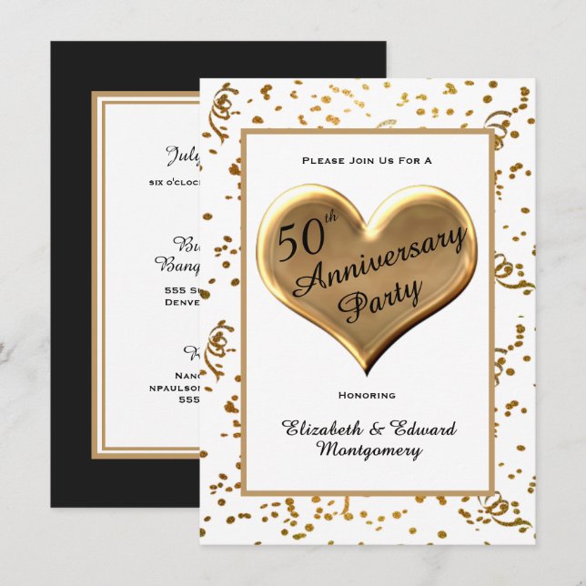 Invitación de cumpleaños con destellos dorados - 5 (Anverso / Reverso)