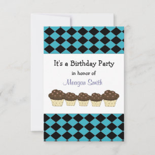 Invitación de cumpleaños con diamantes negros y az