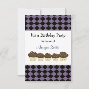 Invitación de cumpleaños con diamantes negros y pú