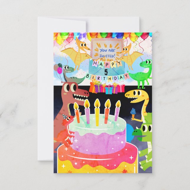 Invitación de cumpleaños con dinosaurios (Anverso)