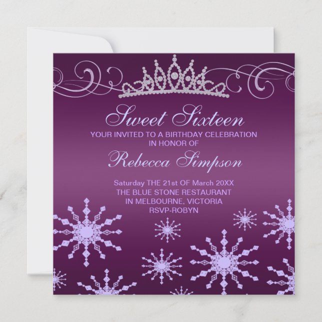 Invitación de cumpleaños con diseño de copo de nie (Anverso)