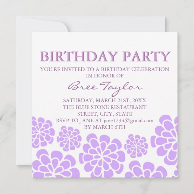 Invitación de cumpleaños con diseño de flores de m (Anverso)