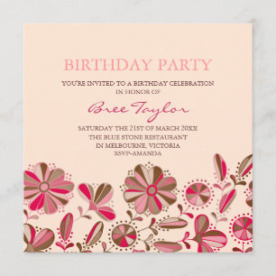 Invitación de cumpleaños con diseño de flores retr