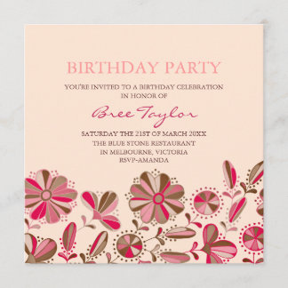 Invitación de cumpleaños con diseño de flores retr