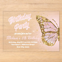 invitación de cumpleaños con diseño de mariposa de