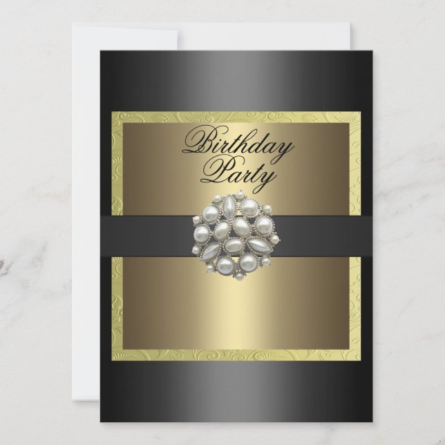 Invitación de cumpleaños con diseño de perla negra (Anverso)