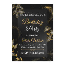 Invitación de cumpleaños con diseño floral elegant