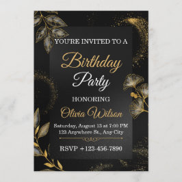 Invitación de cumpleaños con diseño floral elegant