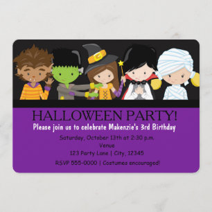 Invitación de cumpleaños con disfraz de Halloween 
