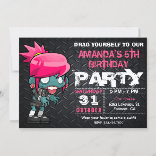 Invitación de cumpleaños con disfraz de zombie par