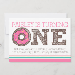 Invitación de cumpleaños con Donut - Rosa