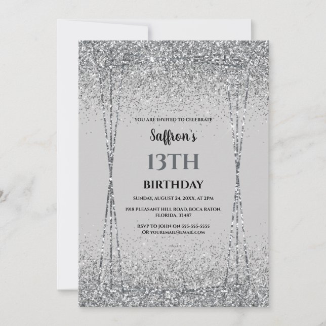 Invitación de cumpleaños con efecto de brillo plat (Anverso)