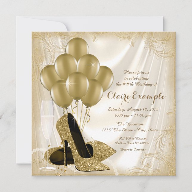 Invitación de cumpleaños con efectos de satén y pu (Anverso)