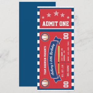 Invitación de cumpleaños con entrada de béisbol
