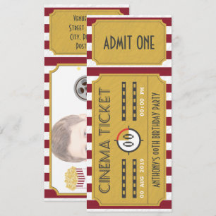 Invitación de cumpleaños con entrada de cine para 