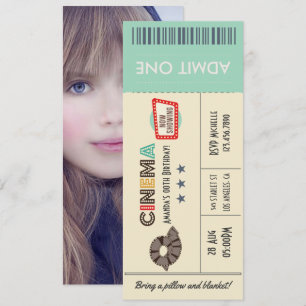 Invitación de cumpleaños con entrada de cine retro