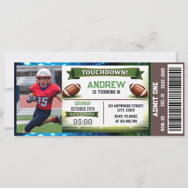 Invitación de cumpleaños con entrada de fútbol con (Anverso)