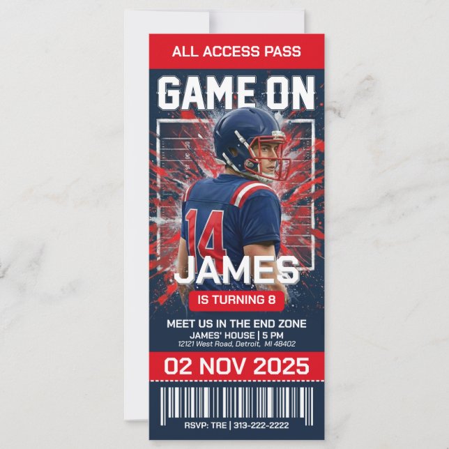 Invitación de cumpleaños con entrada de fútbol edi (Anverso)