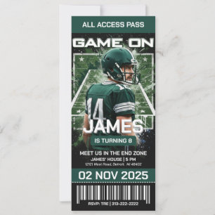 Invitación de cumpleaños con entrada de fútbol Gre