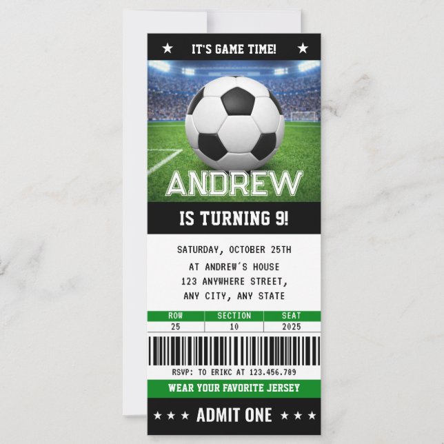 Invitación de cumpleaños con entrada de fútbol per (Anverso)