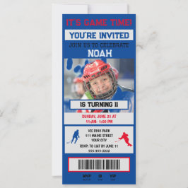 Invitación de cumpleaños con entrada de hockey gri