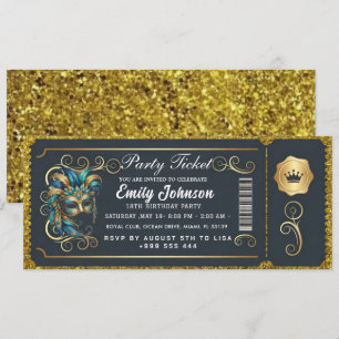 Invitación de cumpleaños con entrada de máscara Te
