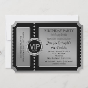 Invitación de cumpleaños con entrada de plata negr