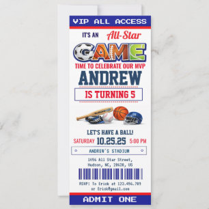 Invitación de cumpleaños con entrada para All Star