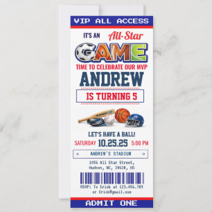 Invitación de cumpleaños con entrada para All Star