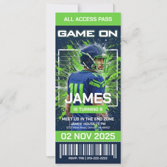 Invitación de cumpleaños con entrada para fútbol d (Anverso)