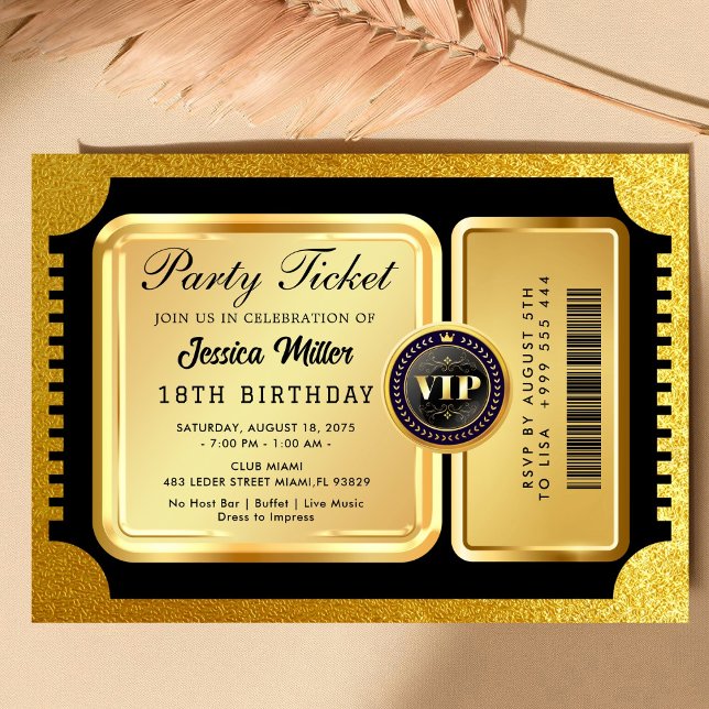 Invitación de cumpleaños con entrada VIP de fiesta (Subido por el creador)