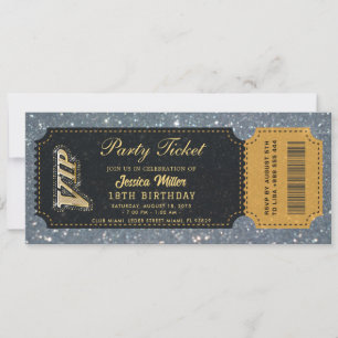 Invitación de cumpleaños con entrada VIP de oro de