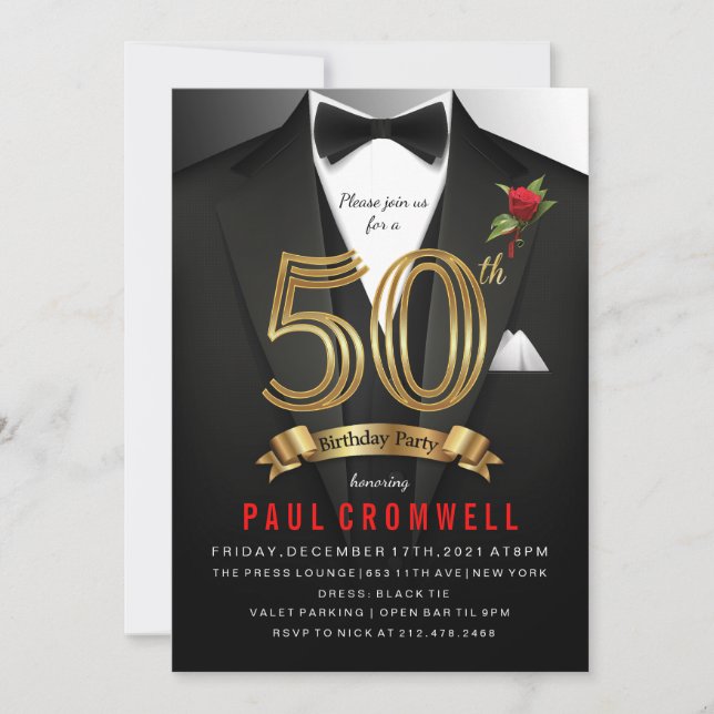 Invitación de cumpleaños con esmoquin (Anverso)