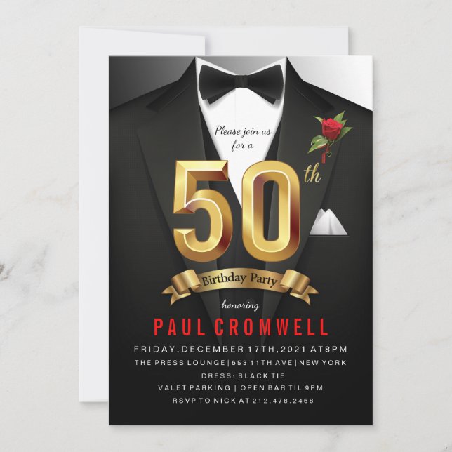 Invitación de cumpleaños con esmoquin (Anverso)