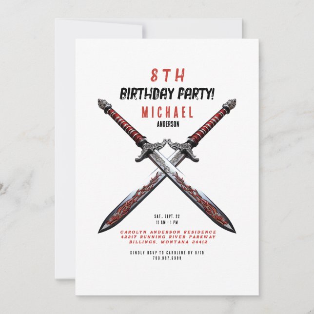Invitación de cumpleaños con espada (Anverso)