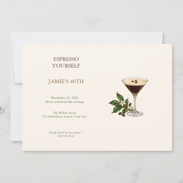 Invitación de cumpleaños con Espresso Martini (Anverso)