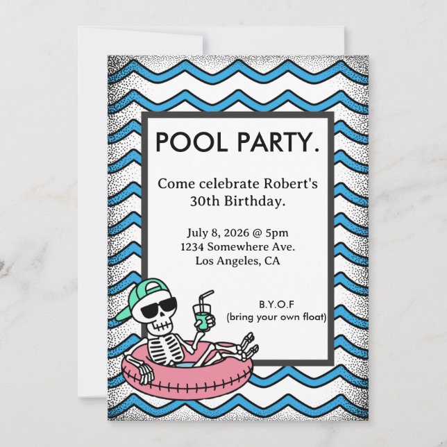 Invitación de cumpleaños con esqueleto flotante pa (Anverso)