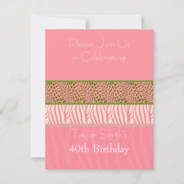 Invitación de cumpleaños con estampado de animal r (Anverso)
