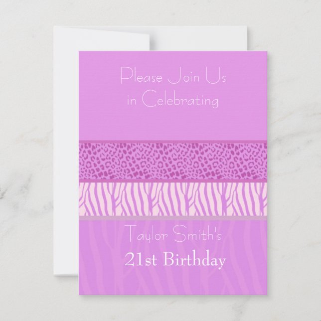 Invitación de cumpleaños con estampado de animal s (Anverso)
