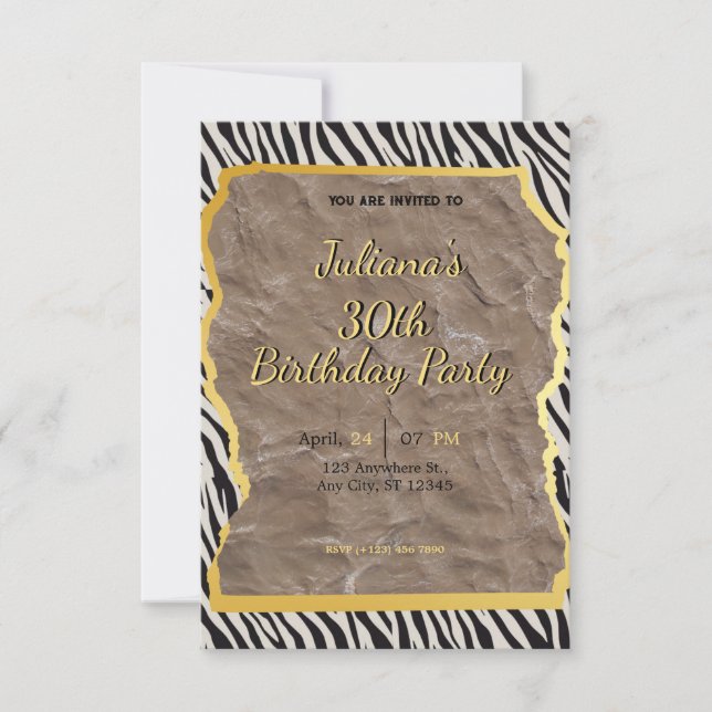 Invitación de cumpleaños con estampado de cebra (Anverso)