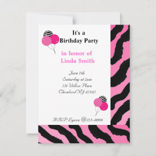 Invitación de cumpleaños con estampado de cebra