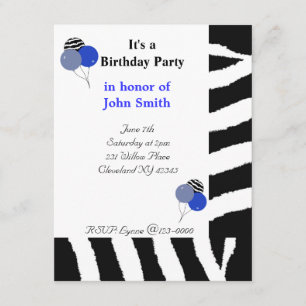 Invitación de cumpleaños con estampado de cebra