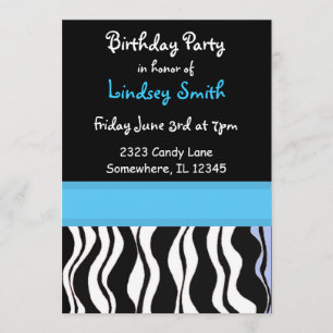 Invitación de cumpleaños con estampado de cebra az