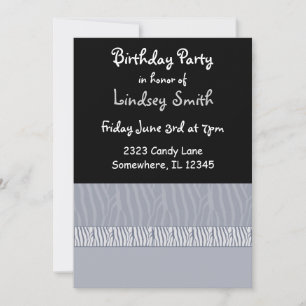 Invitación de cumpleaños con estampado de cebra gr