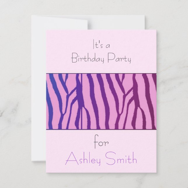 Invitación de cumpleaños con estampado de cebra mo (Anverso)