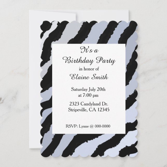 Invitación de cumpleaños con estampado de cebra ne (Anverso)